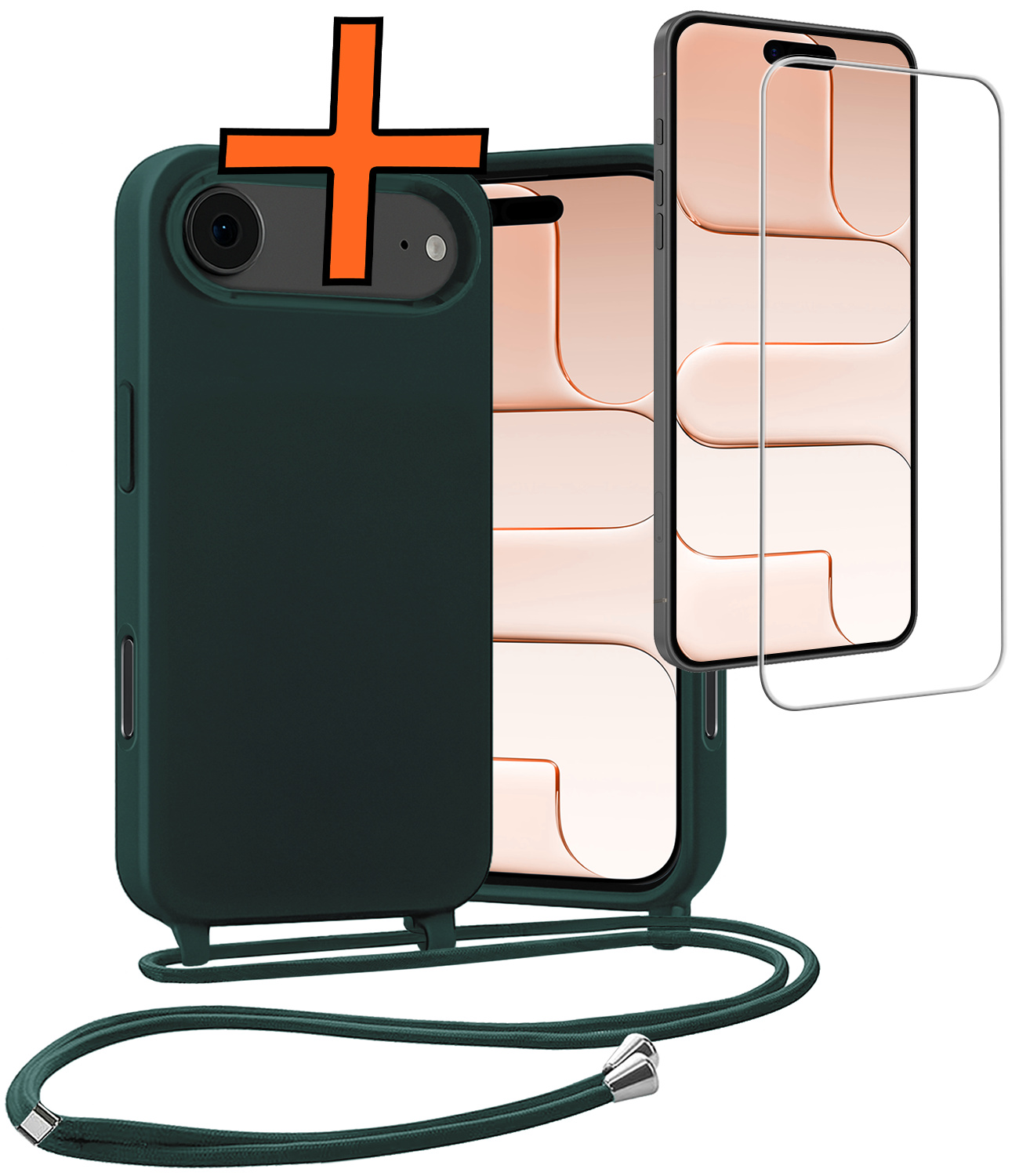 Nomfy Nomfy iPhone Air Hoesje met Koord Met Screenprotector - Donkergroen