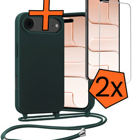 Nomfy Nomfy iPhone Air Hoesje met Koord Met 2x Screenprotector - Donkergroen