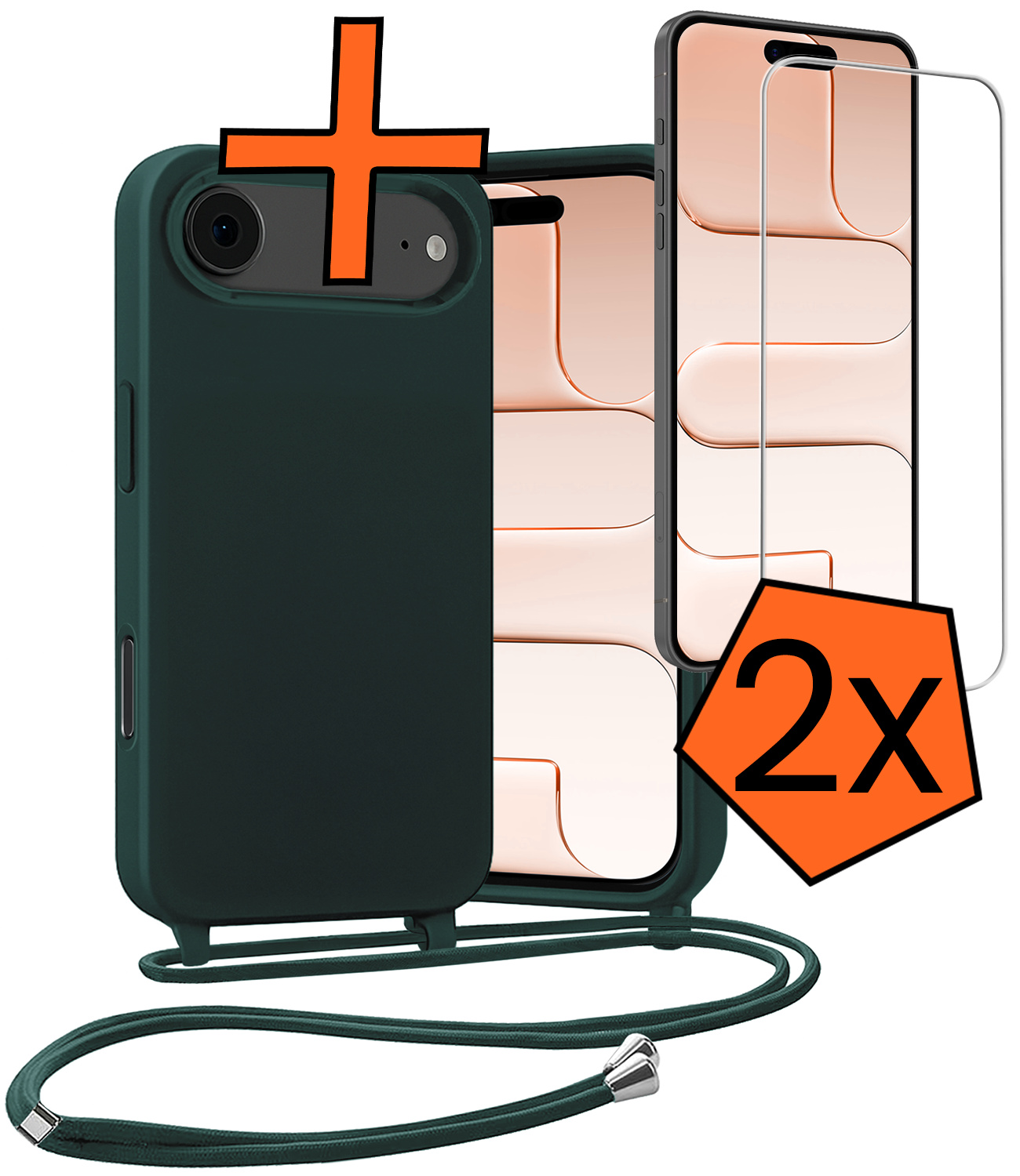 Nomfy Nomfy iPhone Air Hoesje met Koord Met 2x Screenprotector - Donkergroen