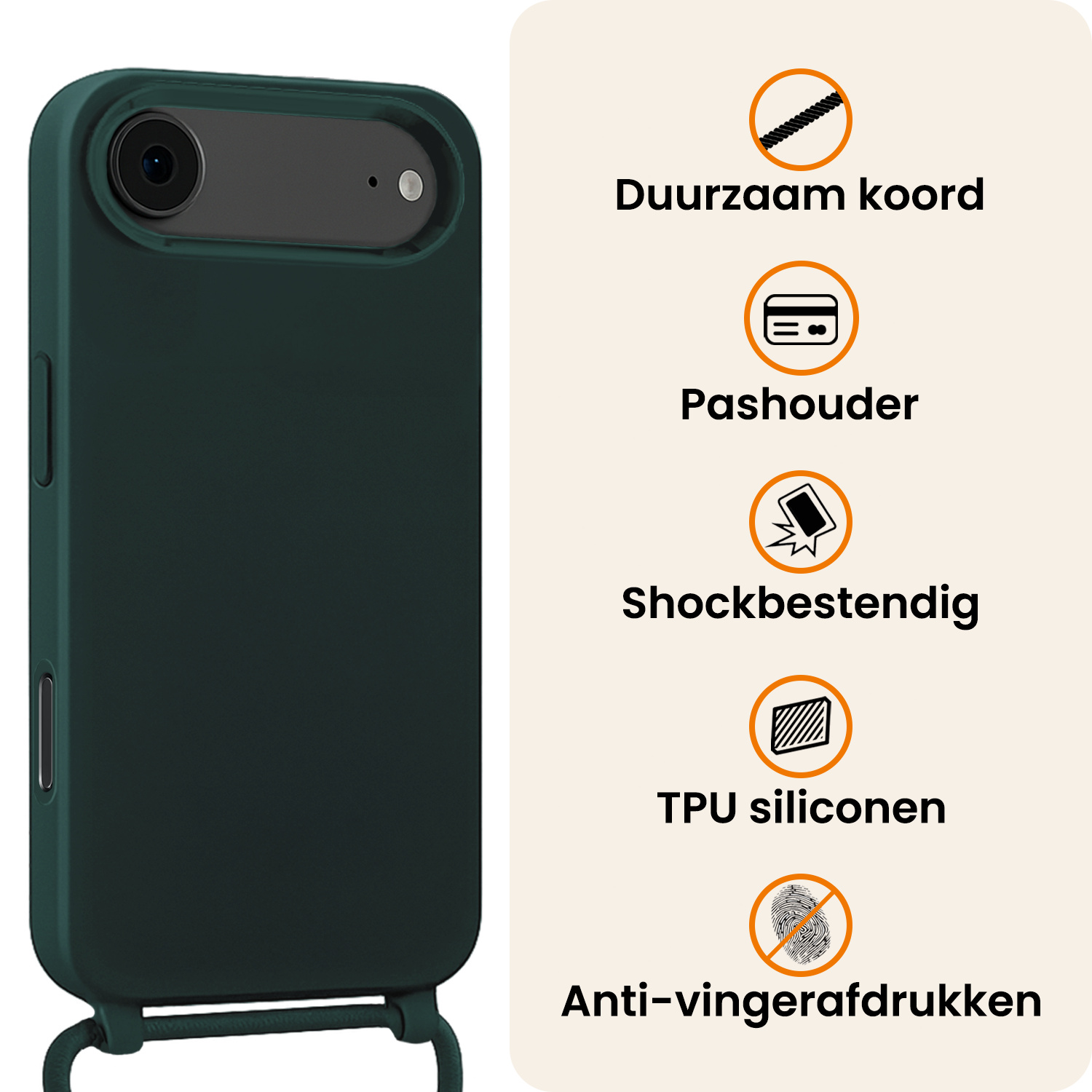 Nomfy Nomfy iPhone Air Hoesje met Koord Met 2x Screenprotector - Donkergroen