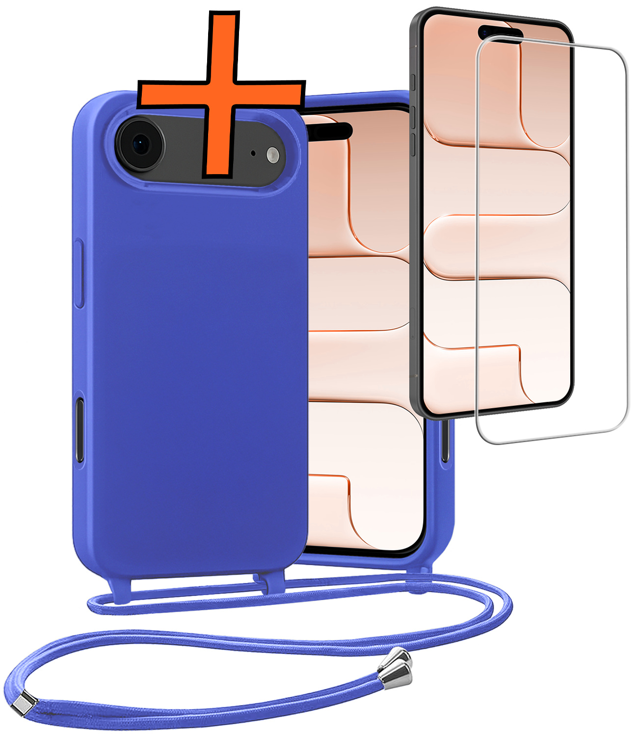 Nomfy Nomfy iPhone Air Hoesje met Koord Met Screenprotector - Fel Blauw