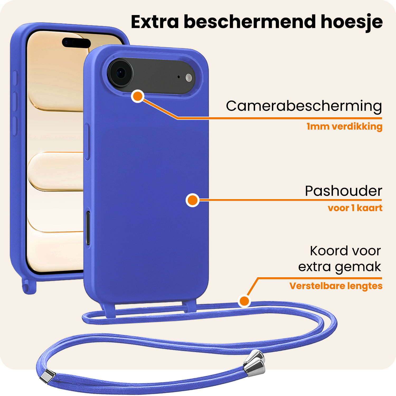 Nomfy Nomfy iPhone Air Hoesje met Koord Met Screenprotector - Fel Blauw