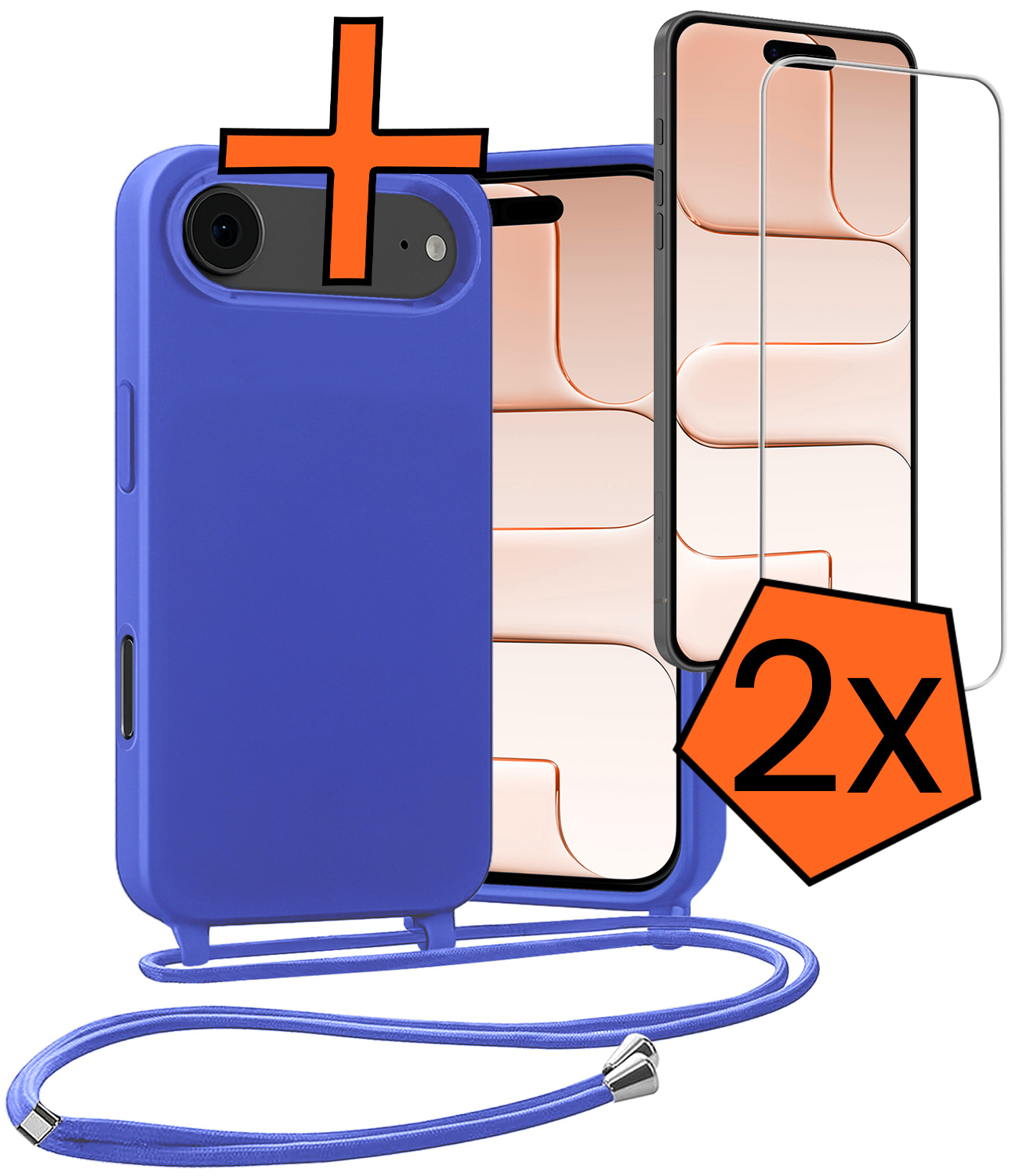 Nomfy Nomfy iPhone Air Hoesje met Koord Met 2x Screenprotector - Fel Blauw