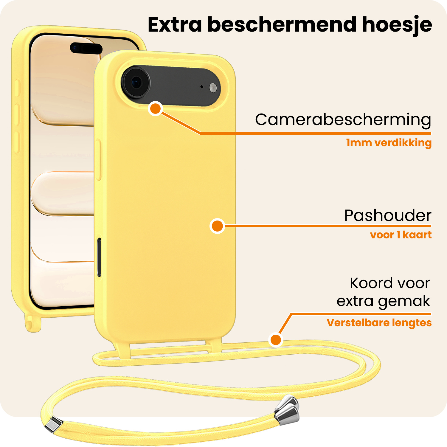 Nomfy Nomfy iPhone Air Hoesje met Koord - Geel - 2 PACK