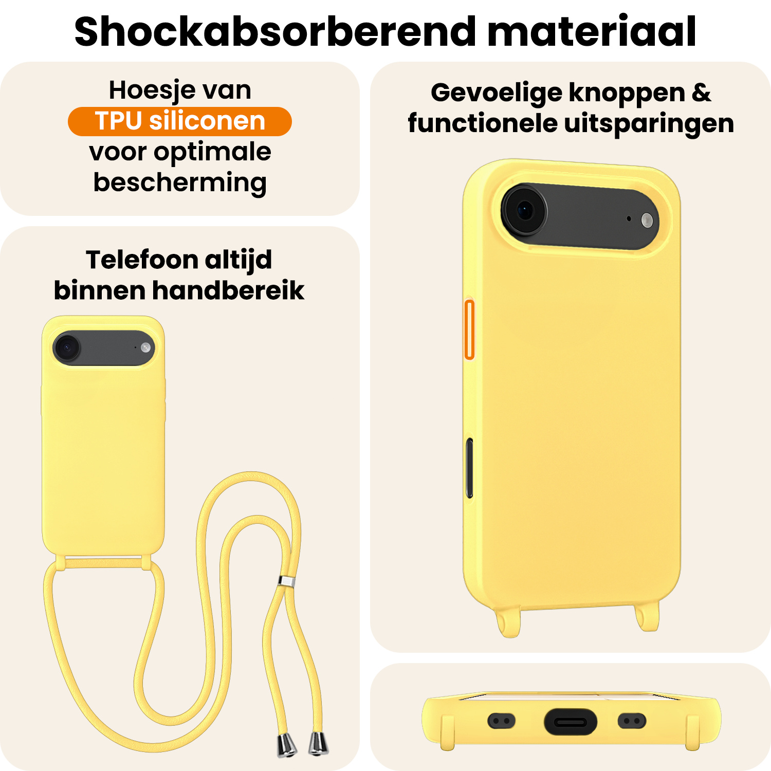 Nomfy Nomfy iPhone Air Hoesje met Koord - Geel - 2 PACK