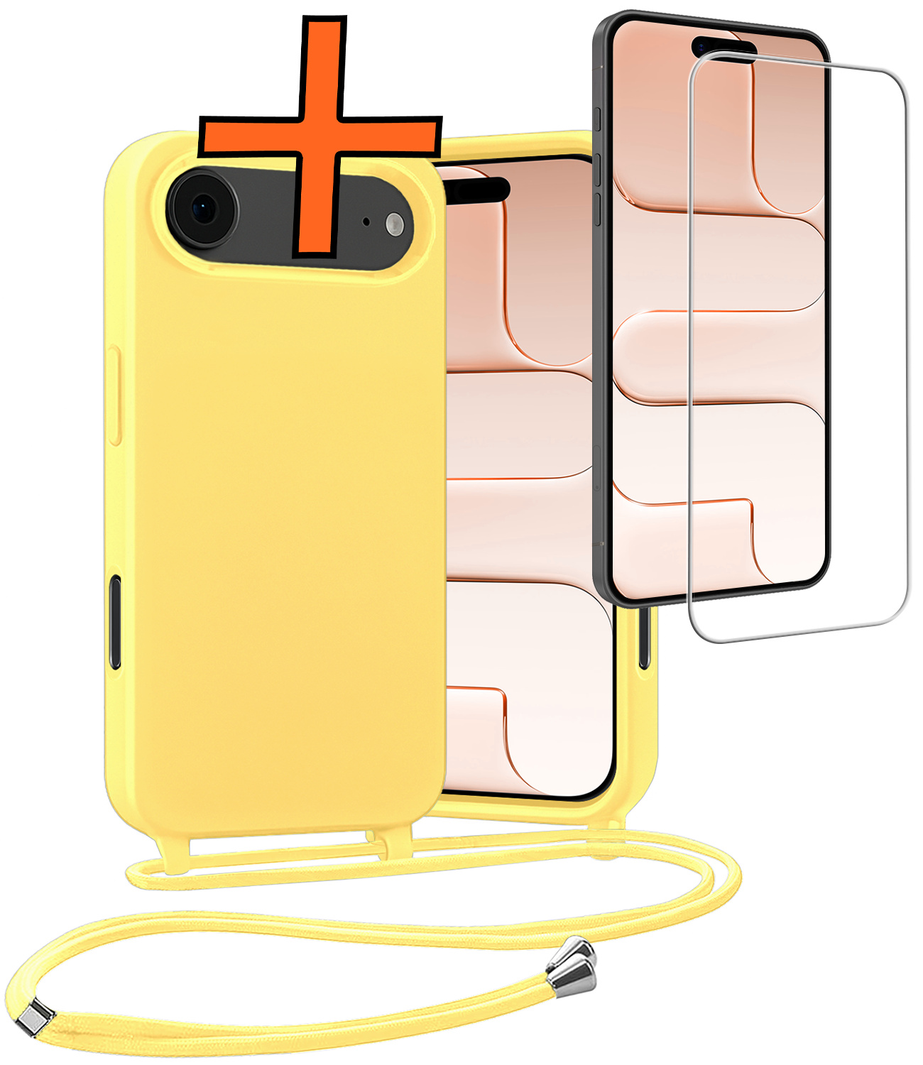Nomfy Nomfy iPhone Air Hoesje met Koord Met Screenprotector - Geel