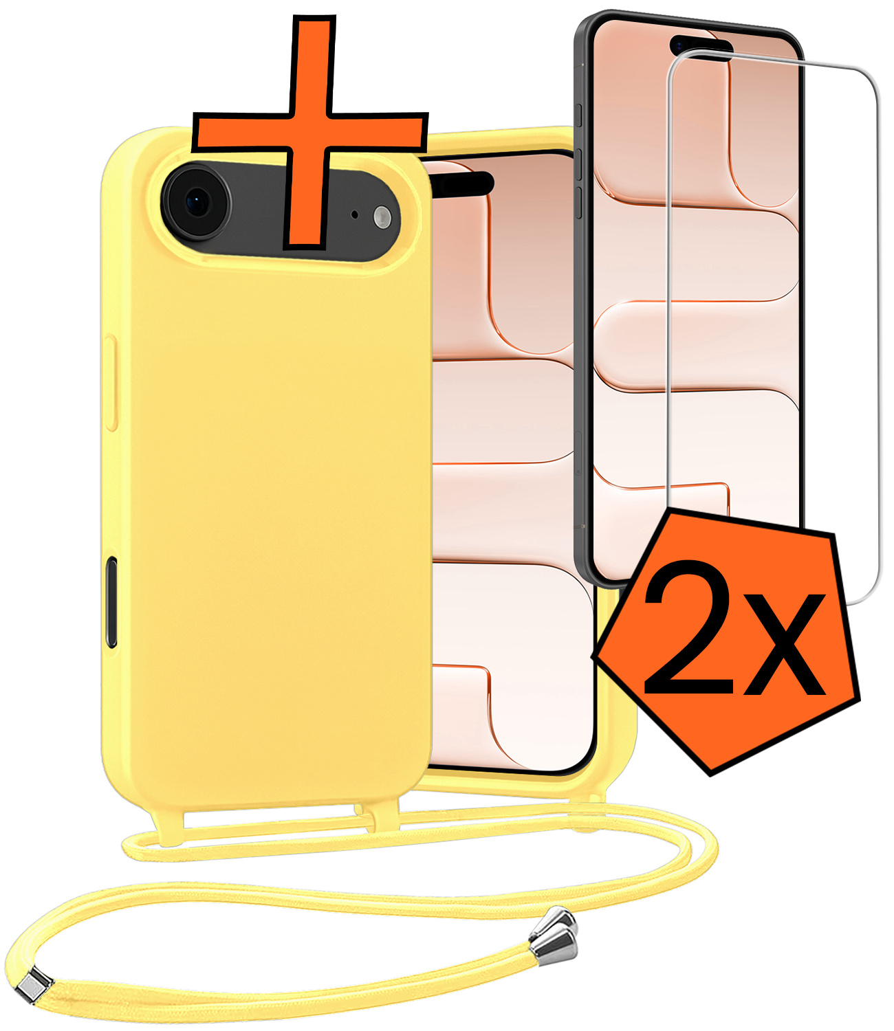 Nomfy Nomfy iPhone Air Hoesje met Koord Met 2x Screenprotector - Geel