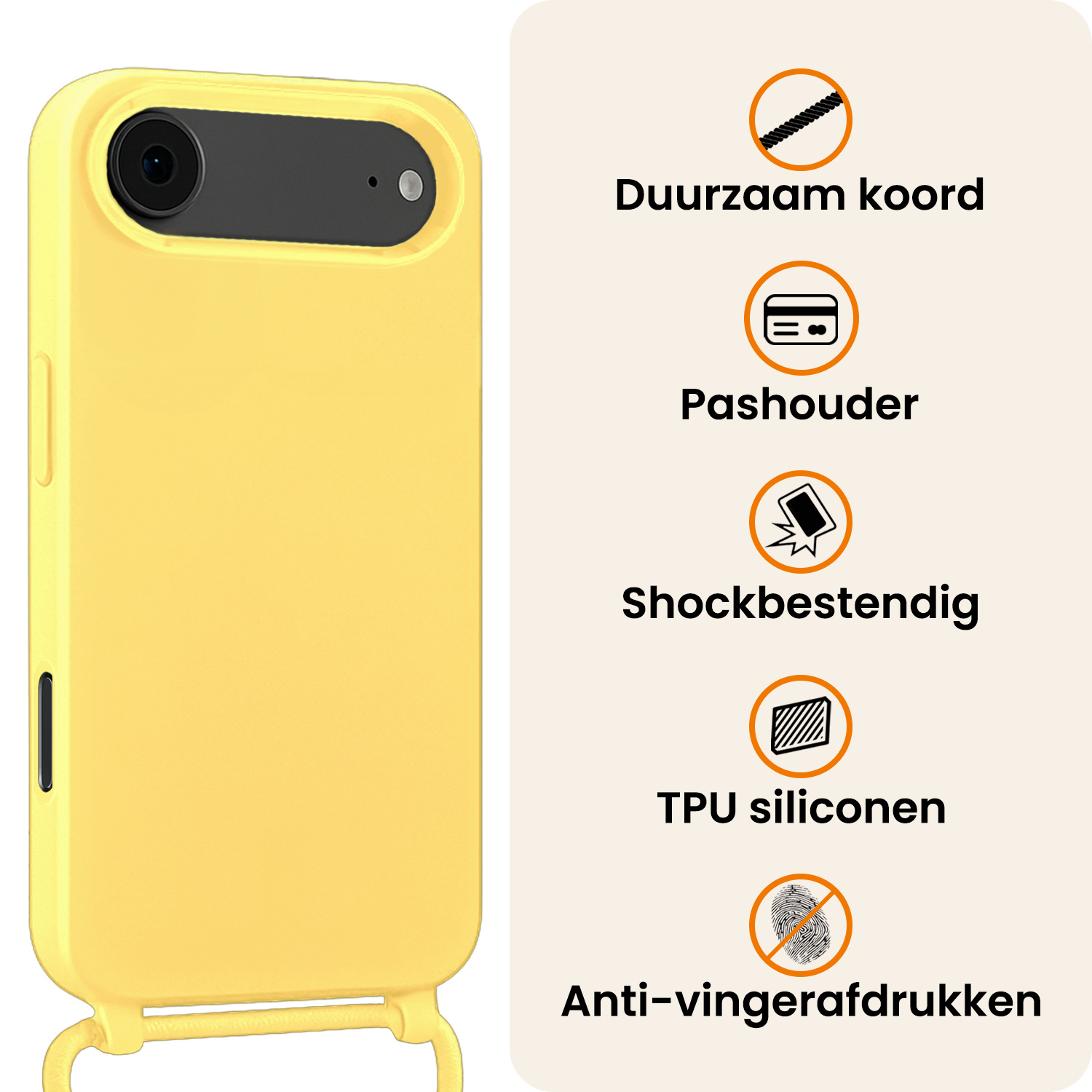 Nomfy Nomfy iPhone Air Hoesje met Koord Met 2x Screenprotector - Geel
