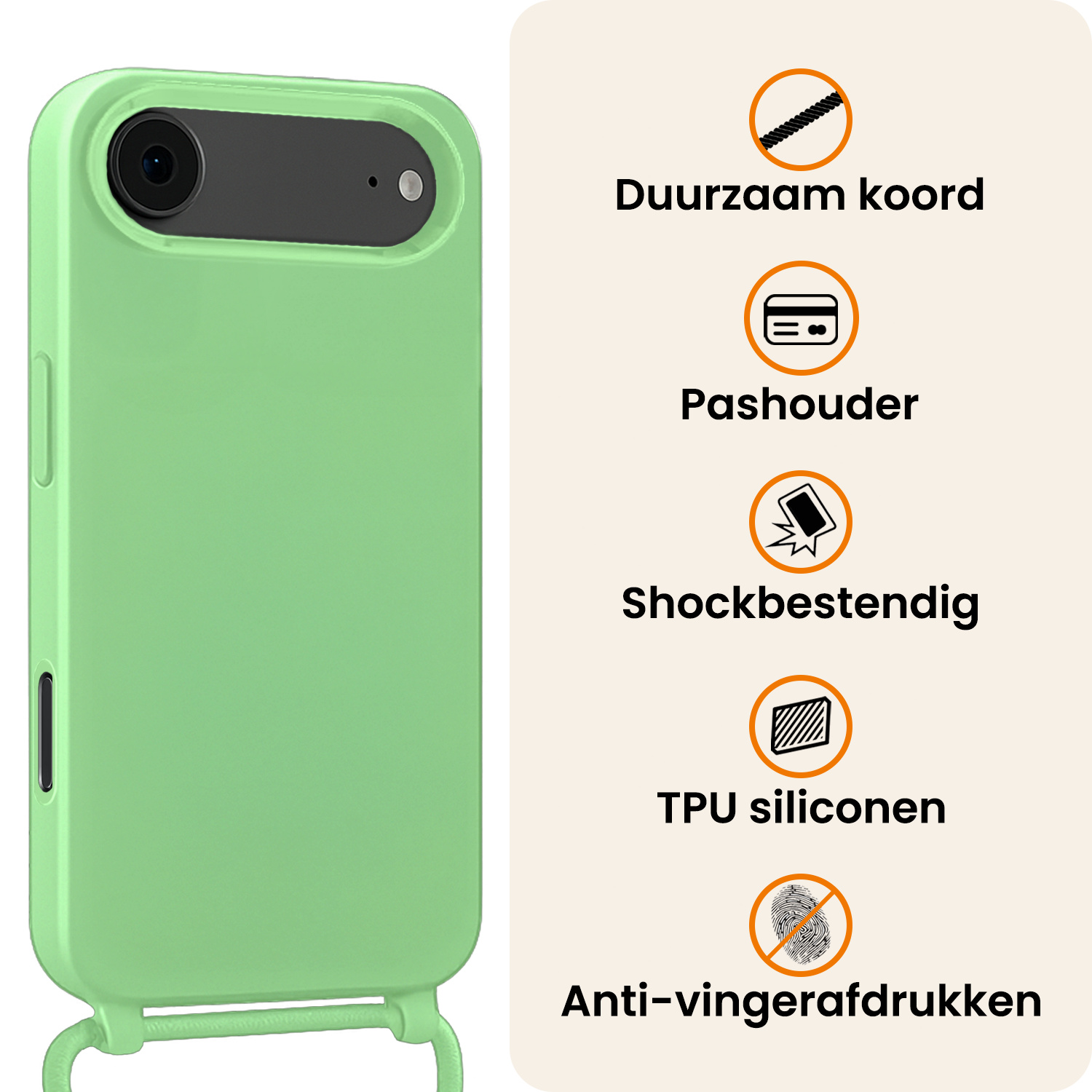 Nomfy Nomfy iPhone Air Hoesje met Koord Met Screenprotector - Groen