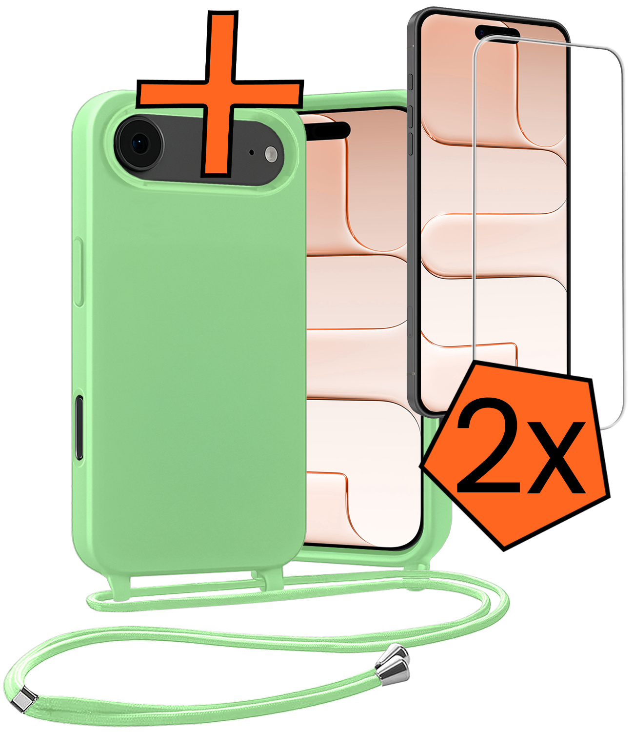 Nomfy Nomfy iPhone Air Hoesje met Koord Met 2x Screenprotector - Groen