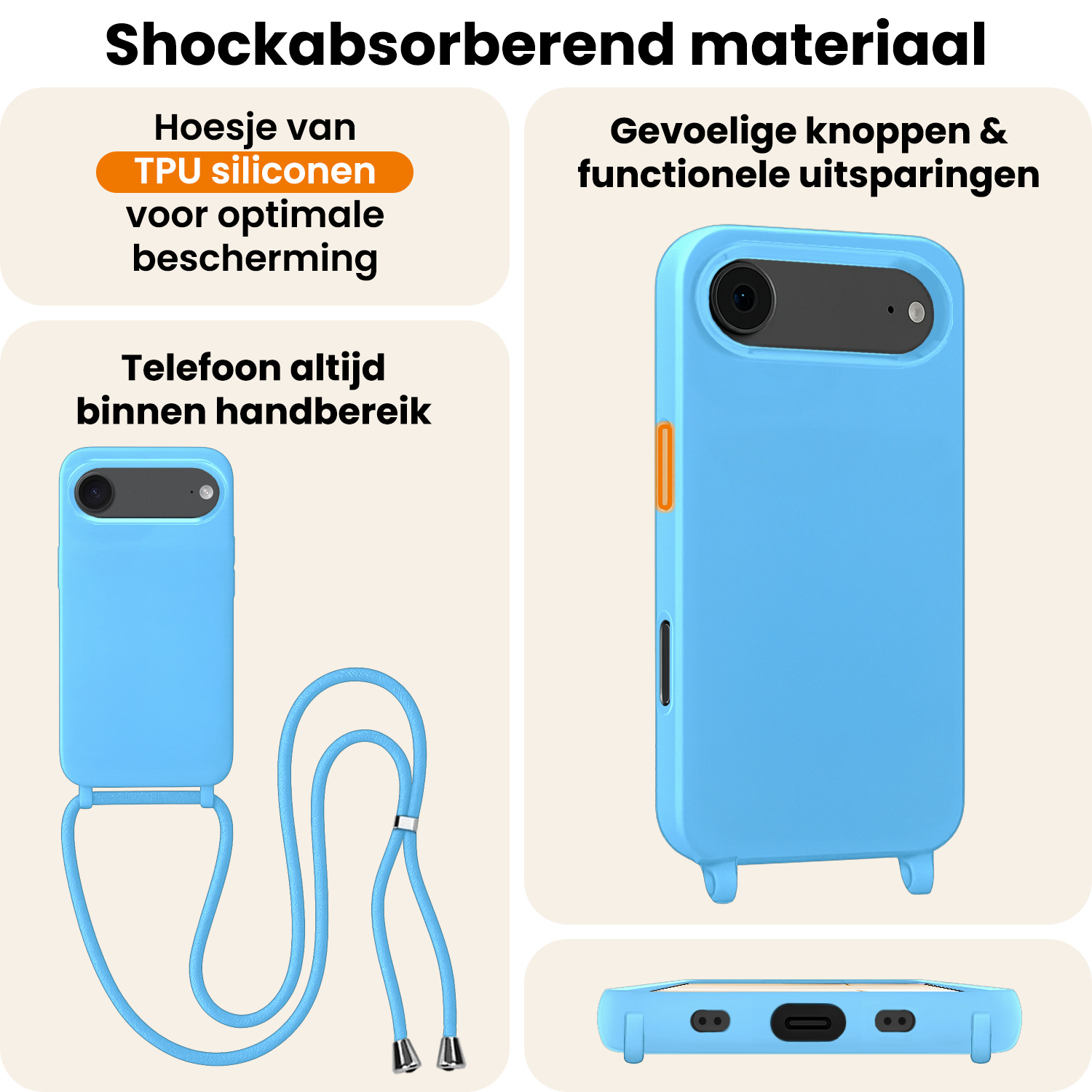 Nomfy Nomfy iPhone Air Hoesje met Koord - Lichtblauw