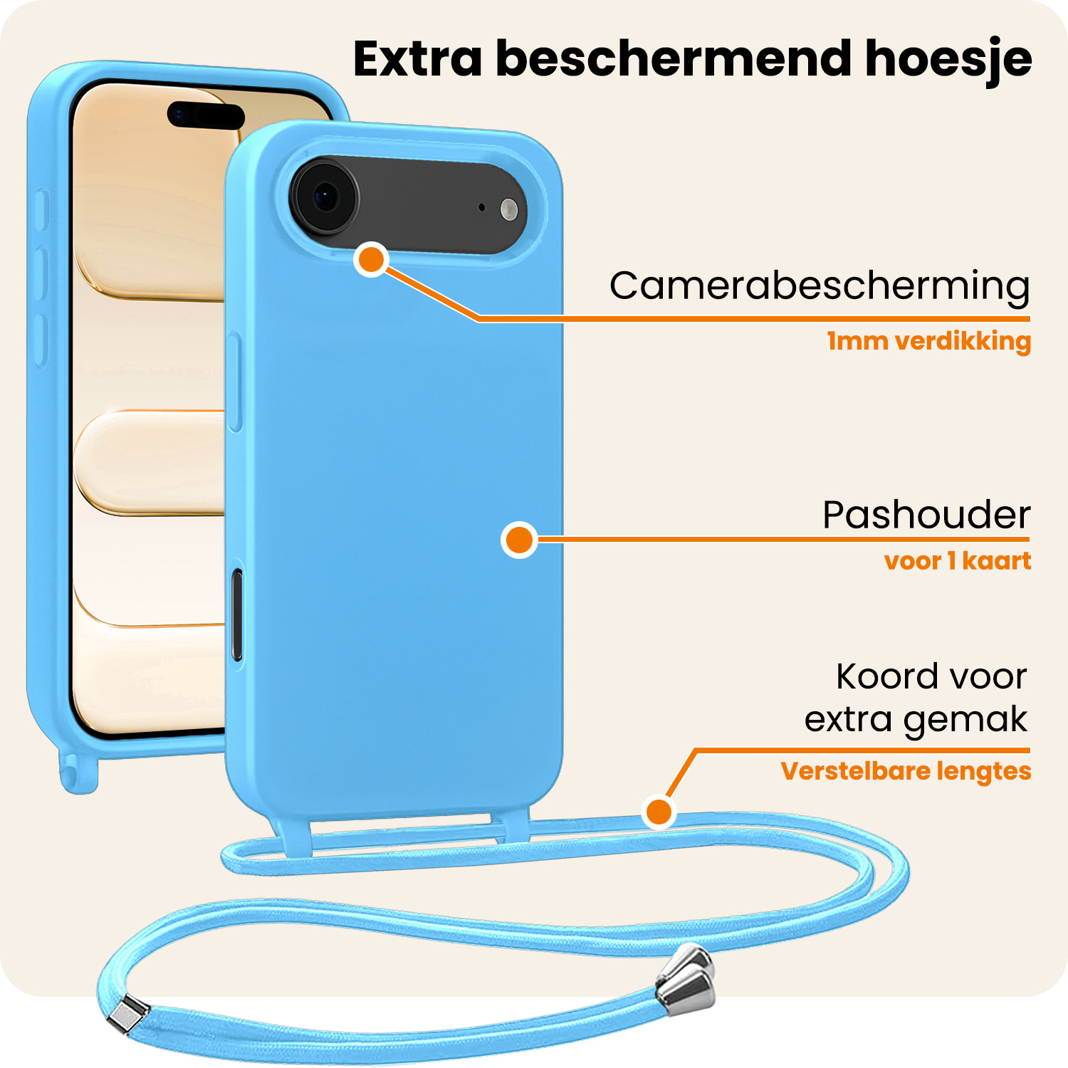 Nomfy Nomfy iPhone Air Hoesje met Koord - Lichtblauw - 2 PACK