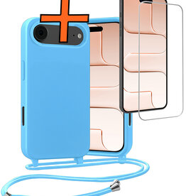 Nomfy Nomfy iPhone Air Hoesje met Koord Met Screenprotector - Lichtblauw