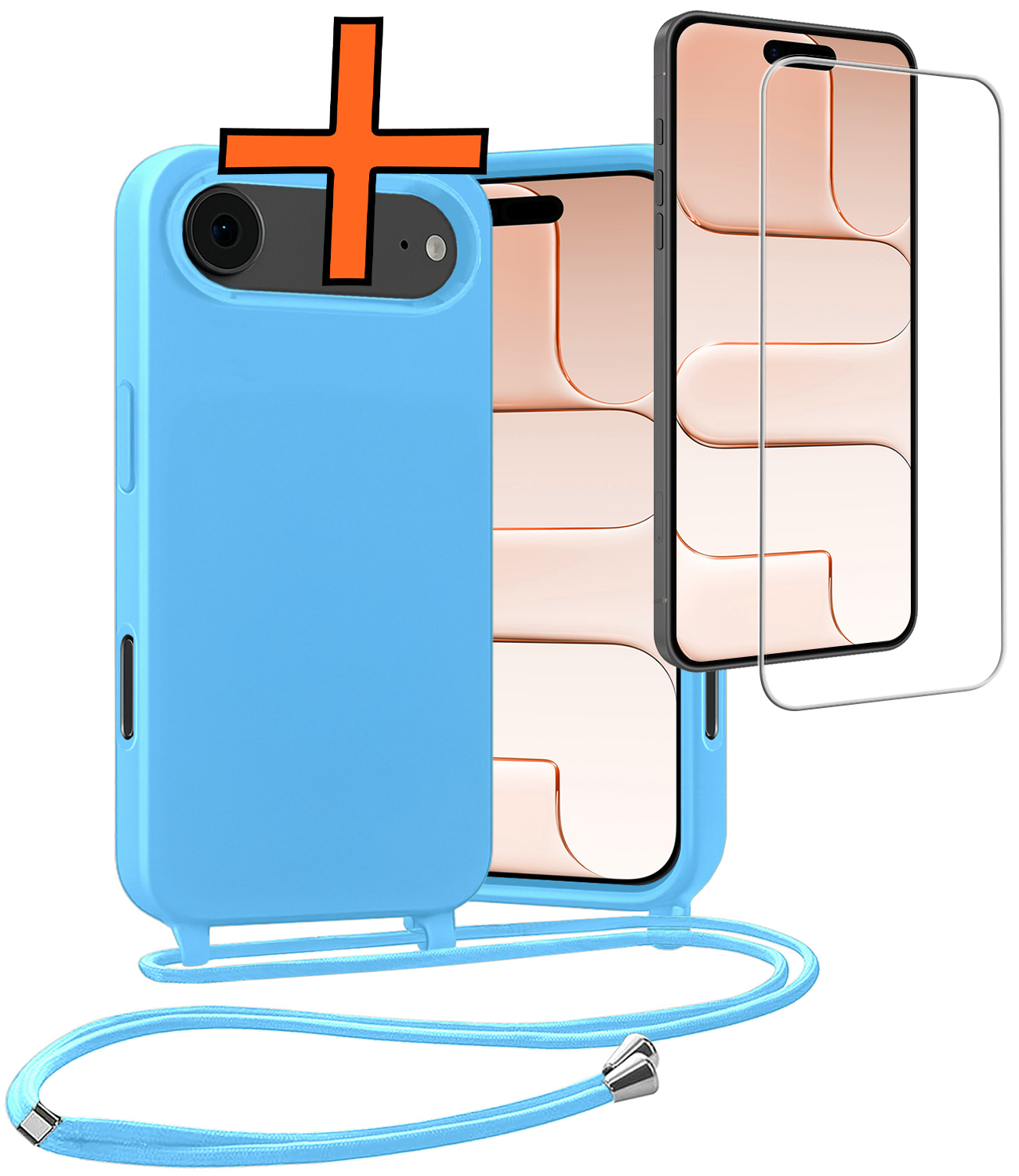 Nomfy Nomfy iPhone Air Hoesje met Koord Met Screenprotector - Lichtblauw