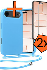 Nomfy Nomfy iPhone Air Hoesje met Koord Met 2x Screenprotector - Lichtblauw