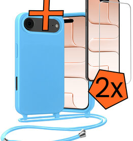 Nomfy Nomfy iPhone Air Hoesje met Koord Met 2x Screenprotector - Lichtblauw