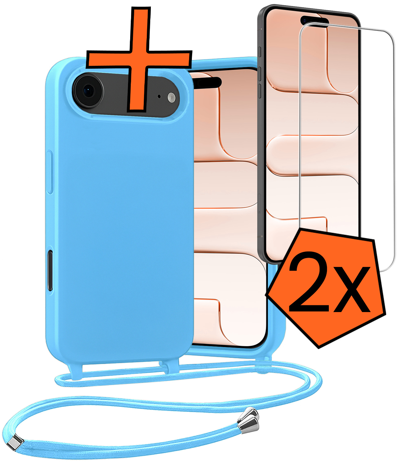 Nomfy Nomfy iPhone Air Hoesje met Koord Met 2x Screenprotector - Lichtblauw