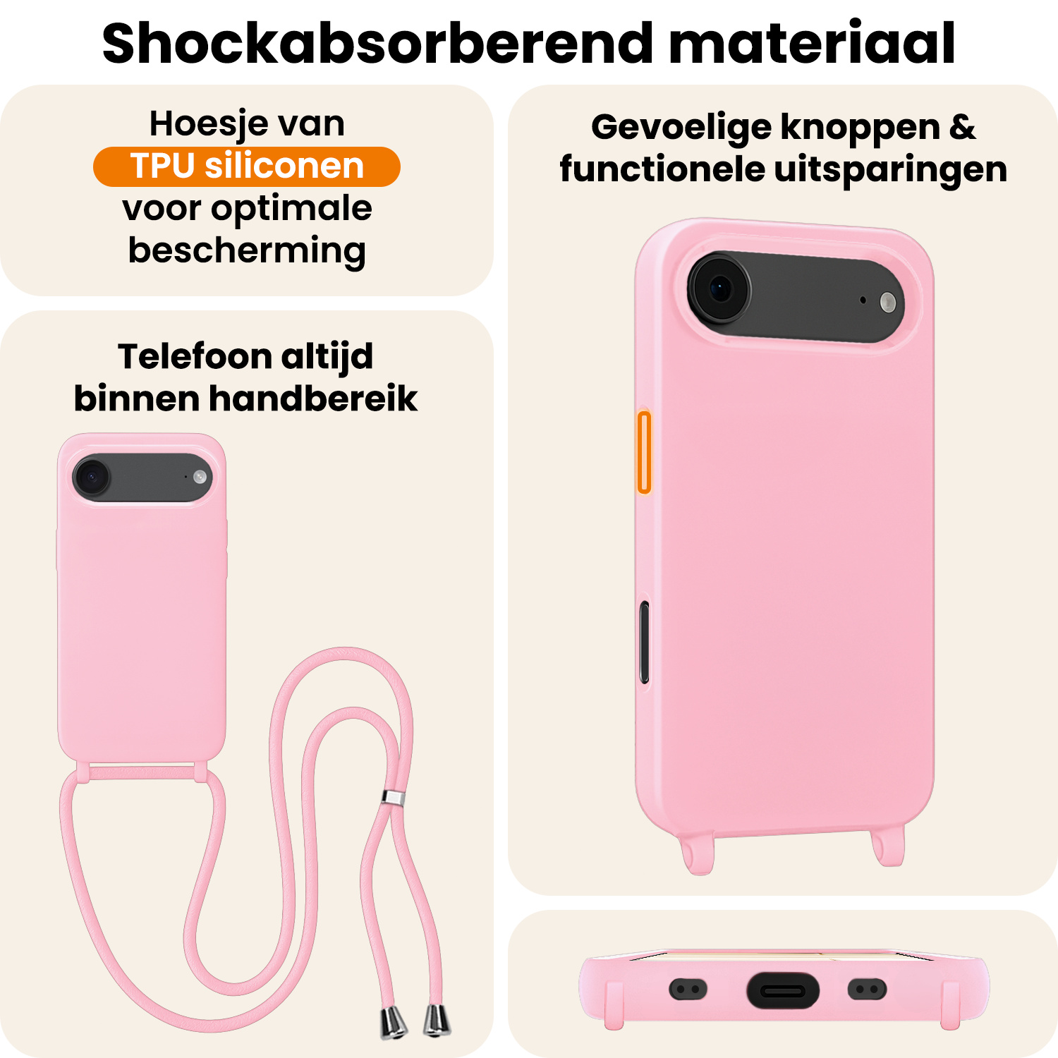 Nomfy Nomfy iPhone Air Hoesje met Koord - Lichtroze