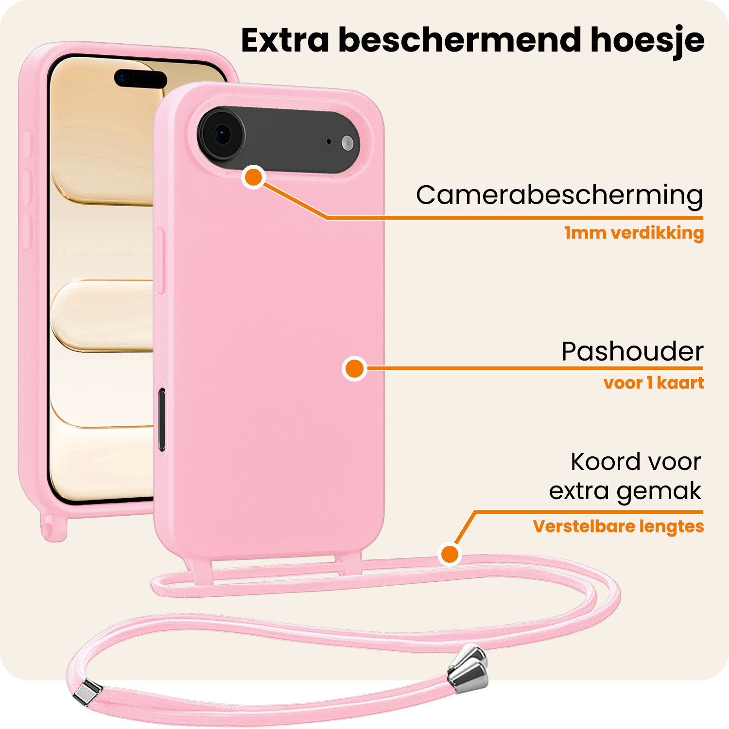 Nomfy Nomfy iPhone Air Hoesje met Koord - Lichtroze - 2 PACK