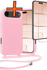 Nomfy Nomfy iPhone Air Hoesje met Koord Met Screenprotector - Lichtroze