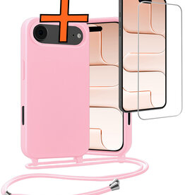 Nomfy Nomfy iPhone Air Hoesje met Koord Met Screenprotector - Lichtroze