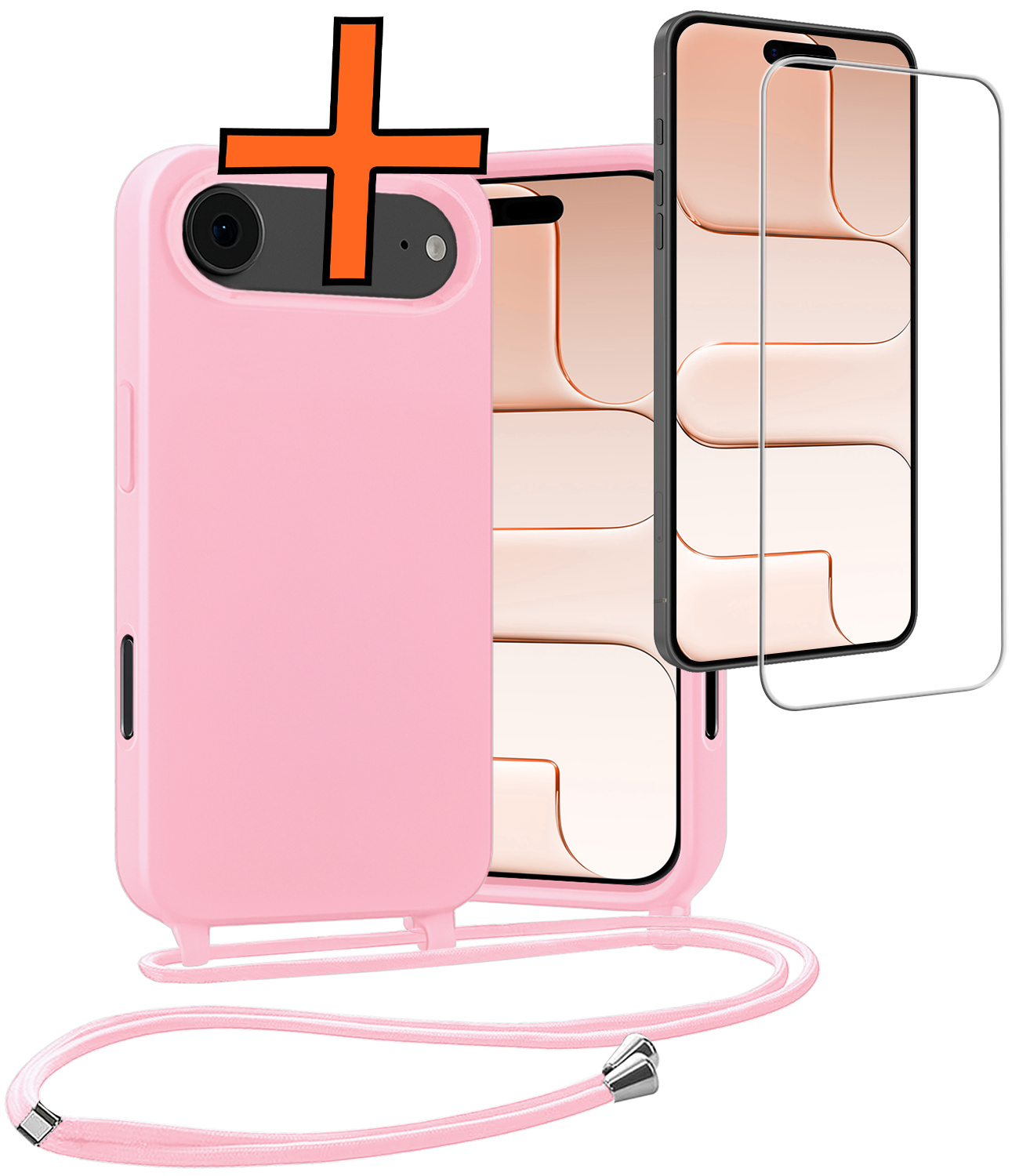 Nomfy Nomfy iPhone Air Hoesje met Koord Met Screenprotector - Lichtroze
