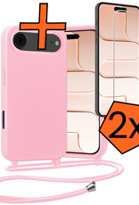 Nomfy Nomfy iPhone Air Hoesje met Koord Met 2x Screenprotector - Lichtroze