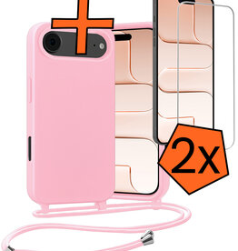 Nomfy Nomfy iPhone Air Hoesje met Koord Met 2x Screenprotector - Lichtroze