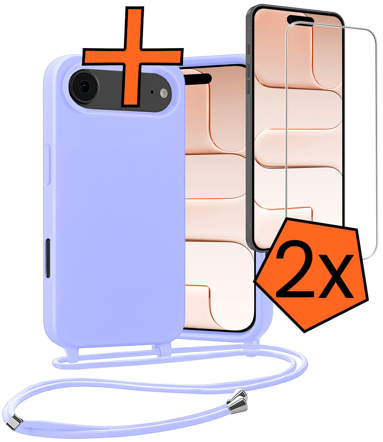 Nomfy Nomfy iPhone Air Hoesje met Koord Met 2x Screenprotector - Lila
