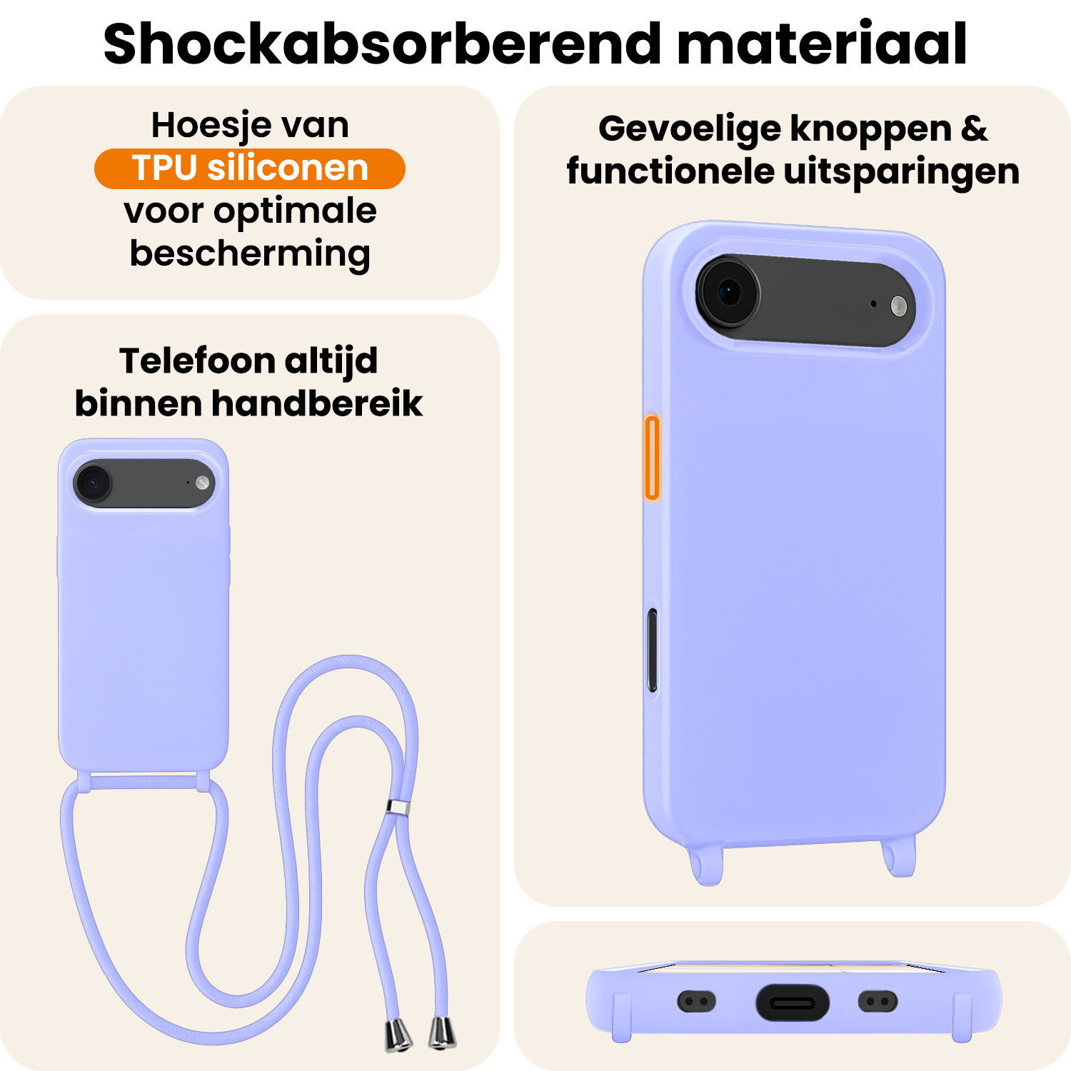 Nomfy Nomfy iPhone Air Hoesje met Koord Met 2x Screenprotector - Lila
