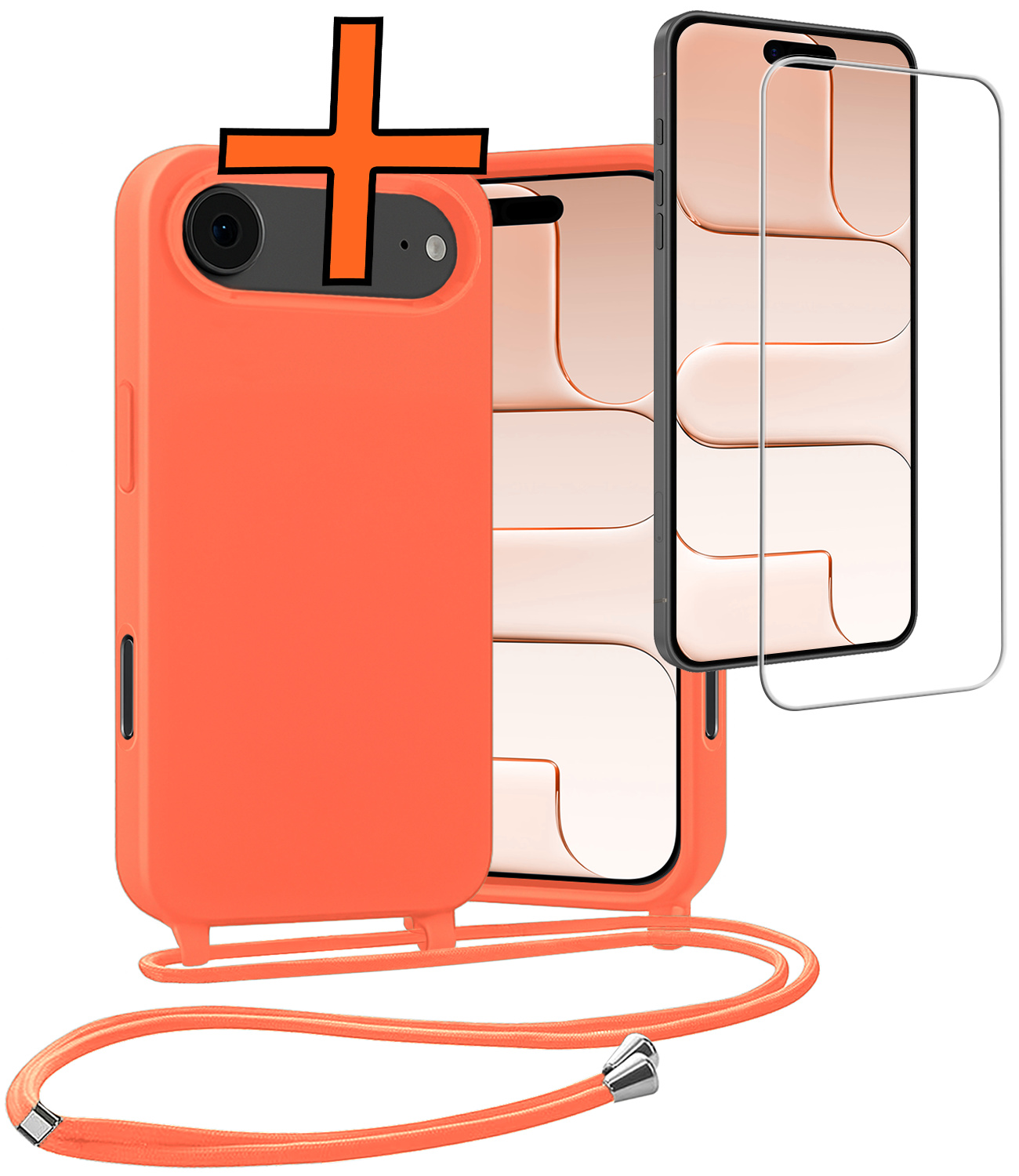 Nomfy Nomfy iPhone Air Hoesje met Koord Met Screenprotector - Papaya
