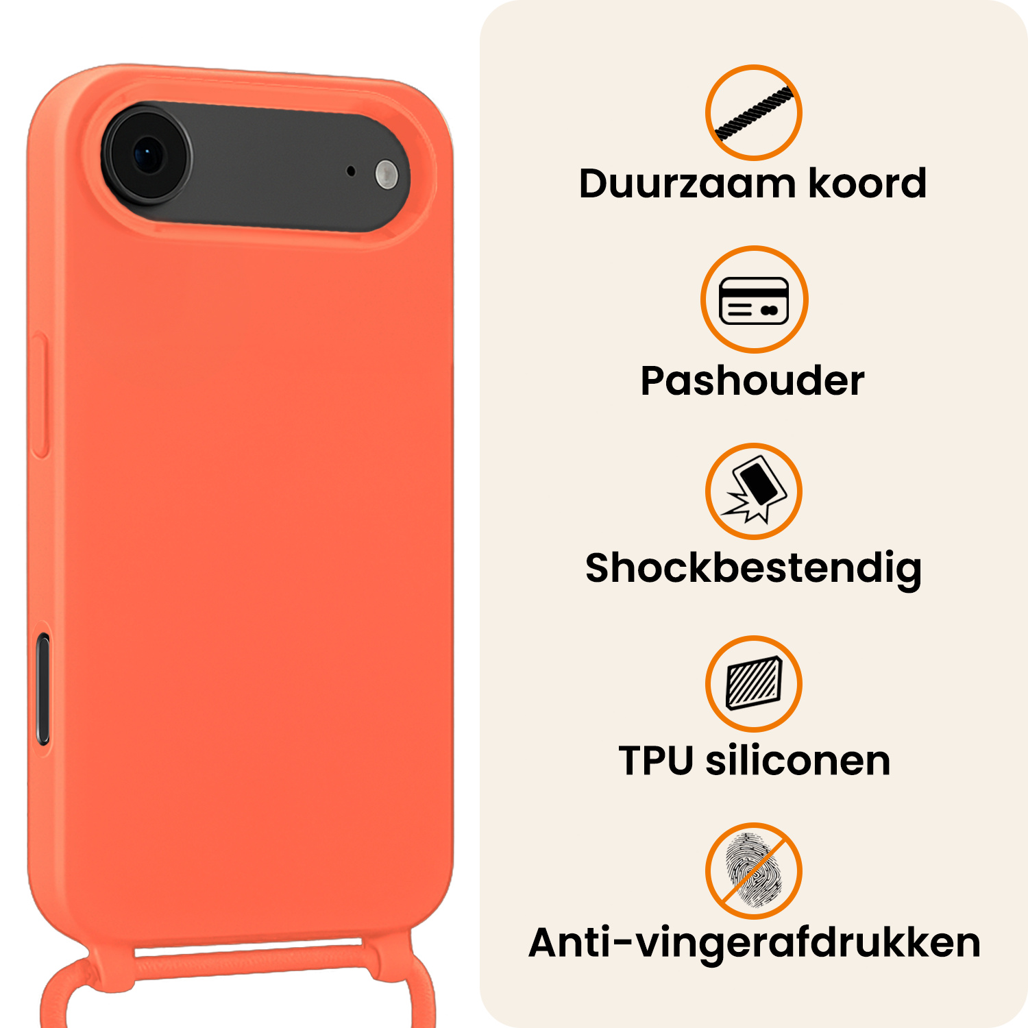 Nomfy Nomfy iPhone Air Hoesje met Koord Met Screenprotector - Papaya