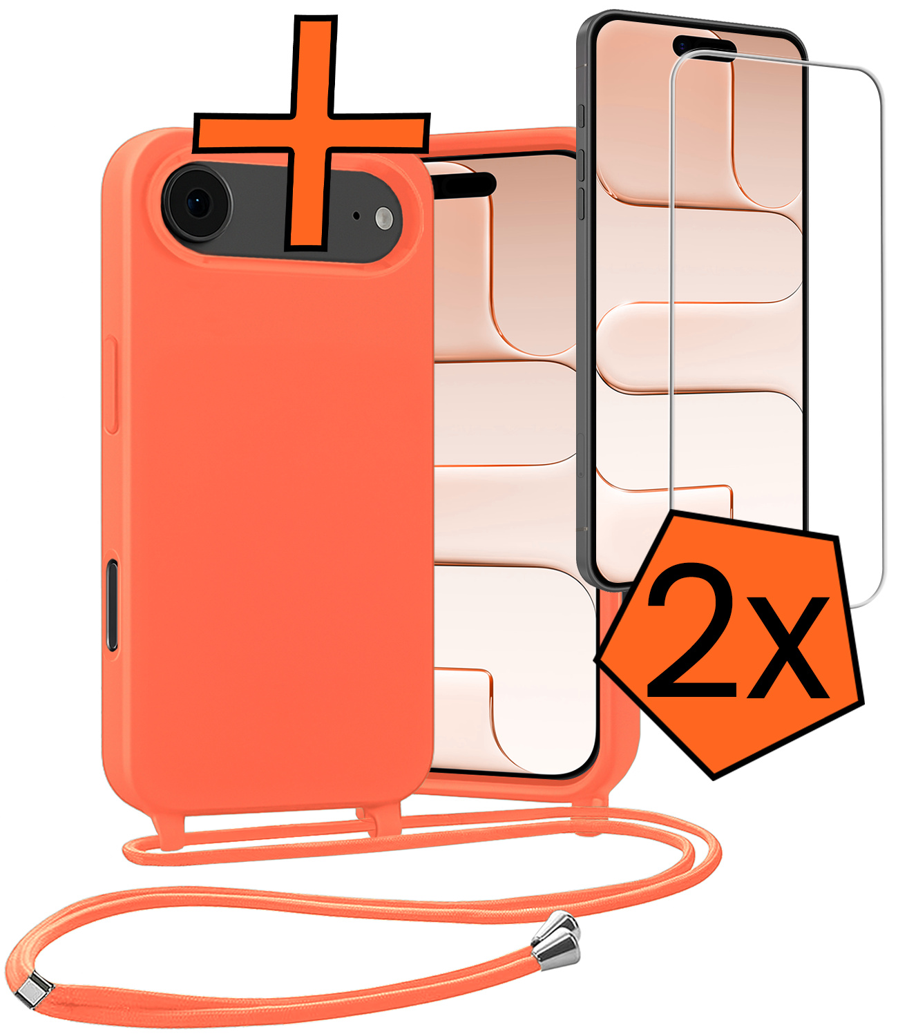 Nomfy Nomfy iPhone Air Hoesje met Koord Met 2x Screenprotector - Papaya