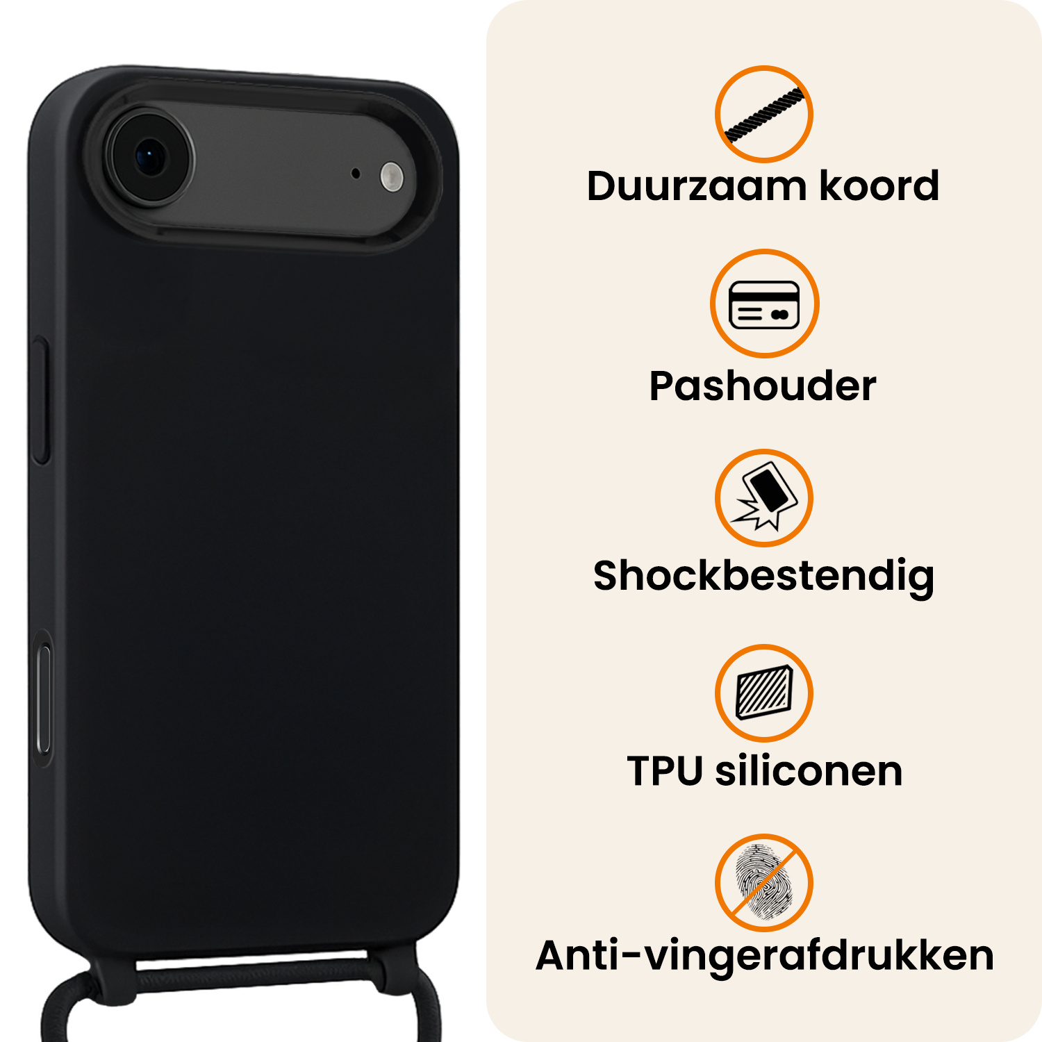 Nomfy Nomfy iPhone Air Hoesje met Koord - Zwart - 2 PACK