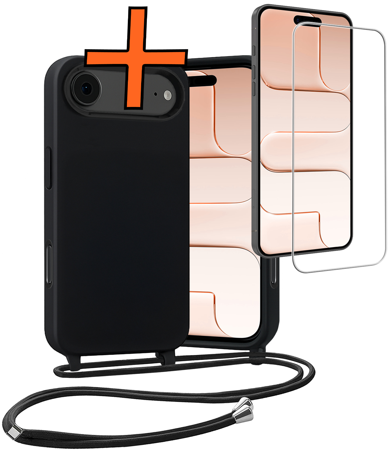 Nomfy Nomfy iPhone Air Hoesje met Koord Met Screenprotector - Zwart
