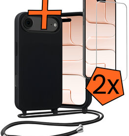 Nomfy Nomfy iPhone Air Hoesje met Koord Met 2x Screenprotector - Zwart