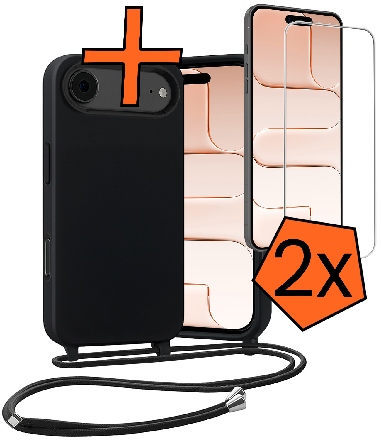 Nomfy Nomfy iPhone Air Hoesje met Koord Met 2x Screenprotector - Zwart
