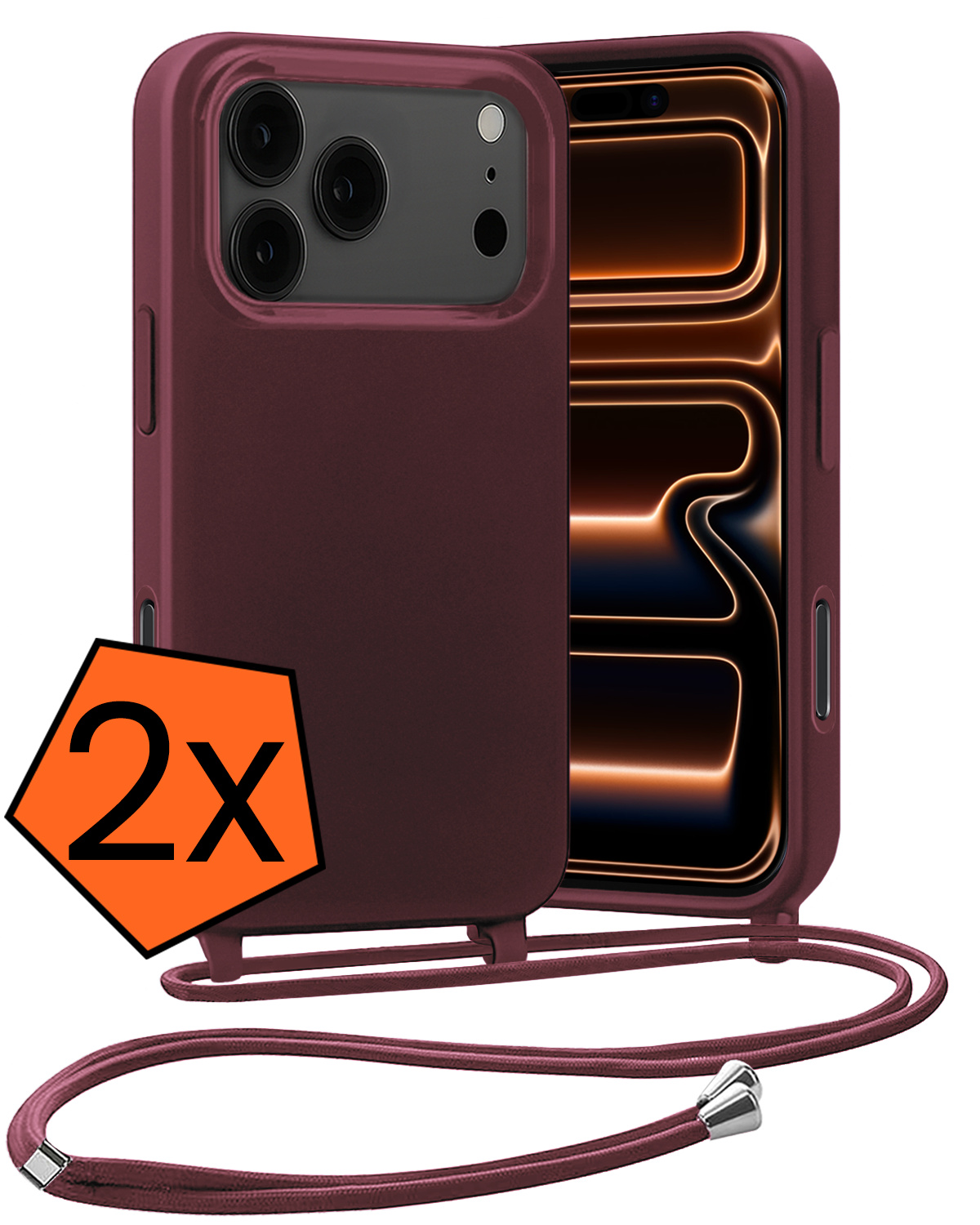 Nomfy Nomfy iPhone 17 Pro Hoesje met Koord - Aubergine - 2 PACK