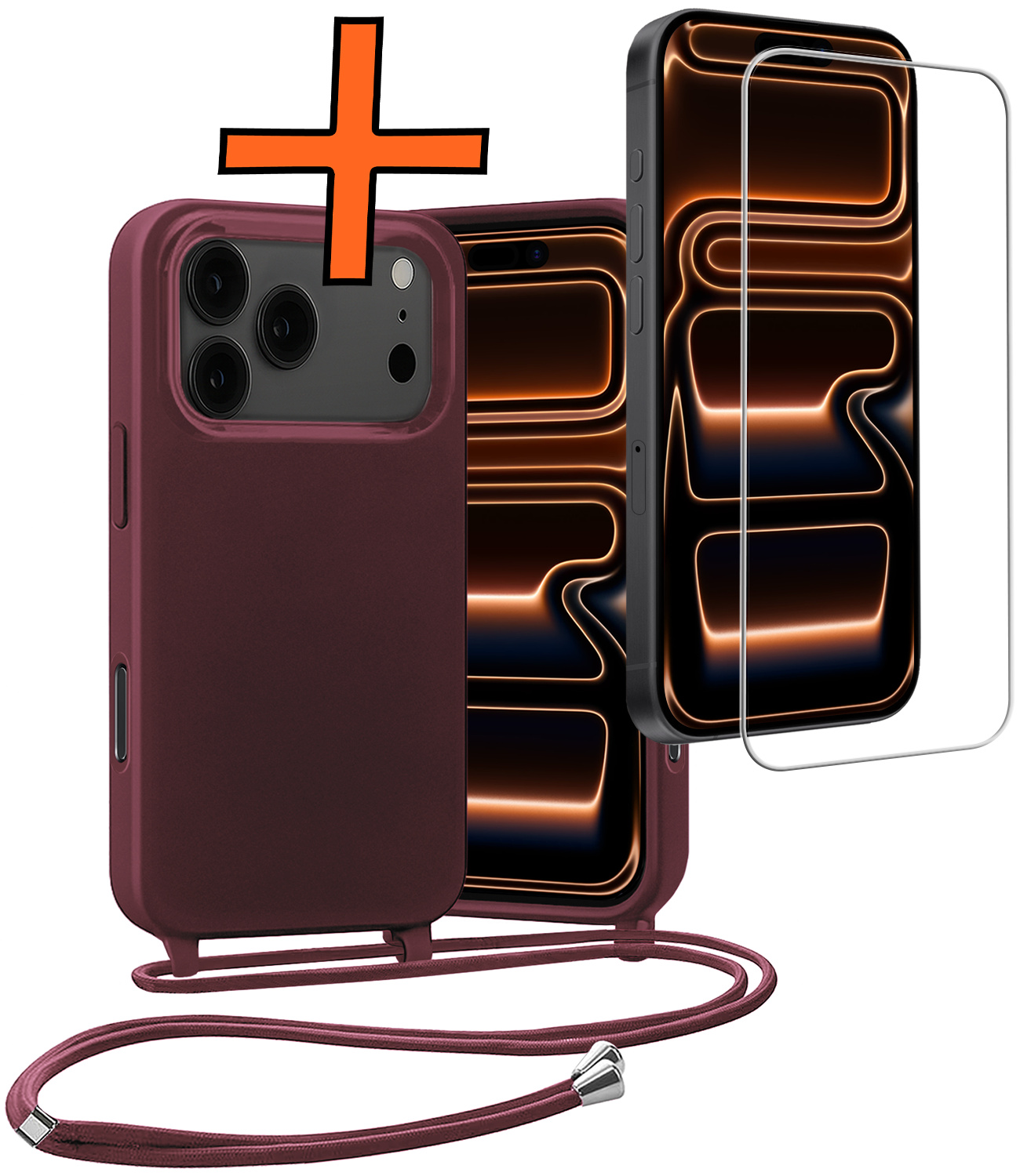 Nomfy Nomfy iPhone 17 Pro Hoesje met Koord Met Screenprotector - Aubergine