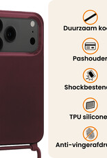 Nomfy Nomfy iPhone 17 Pro Hoesje met Koord Met 2x Screenprotector - Aubergine