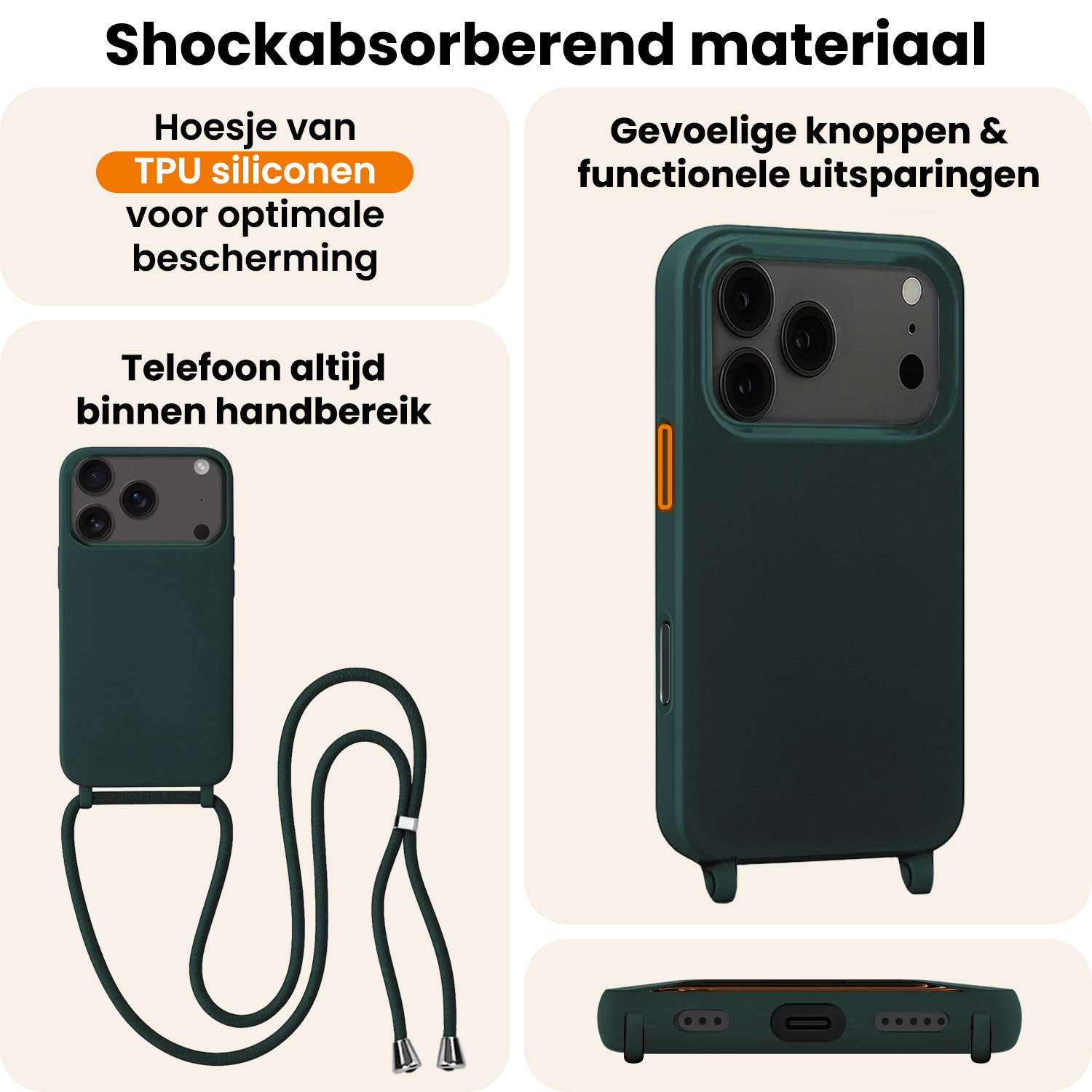 Nomfy Nomfy iPhone 17 Pro Hoesje met Koord - Donkergroen