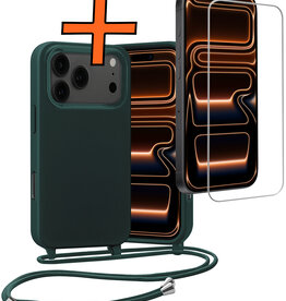 Nomfy Nomfy iPhone 17 Pro Hoesje met Koord Met Screenprotector - Donkergroen