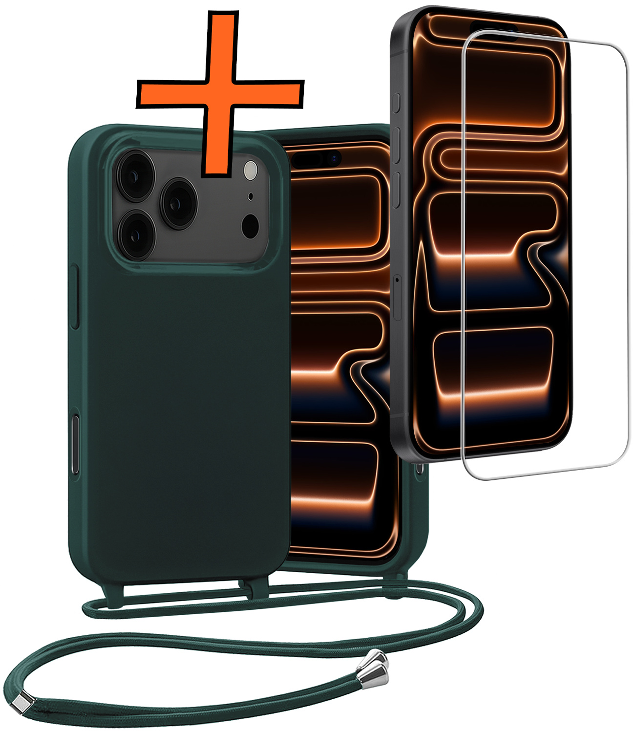 Nomfy Nomfy iPhone 17 Pro Hoesje met Koord Met Screenprotector - Donkergroen