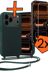 Nomfy Nomfy iPhone 17 Pro Hoesje met Koord Met 2x Screenprotector - Donkergroen