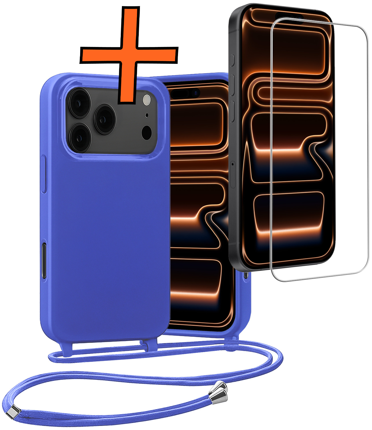 Nomfy Nomfy iPhone 17 Pro Hoesje met Koord Met Screenprotector - Fel Blauw