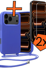 Nomfy Nomfy iPhone 17 Pro Hoesje met Koord Met 2x Screenprotector - Fel Blauw