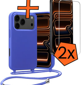 Nomfy Nomfy iPhone 17 Pro Hoesje met Koord Met 2x Screenprotector - Fel Blauw