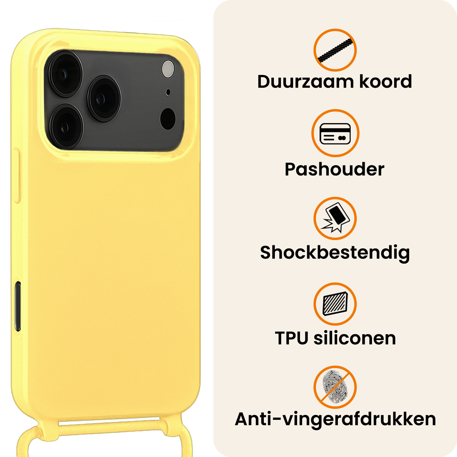 Nomfy Nomfy iPhone 17 Pro Hoesje met Koord - Geel