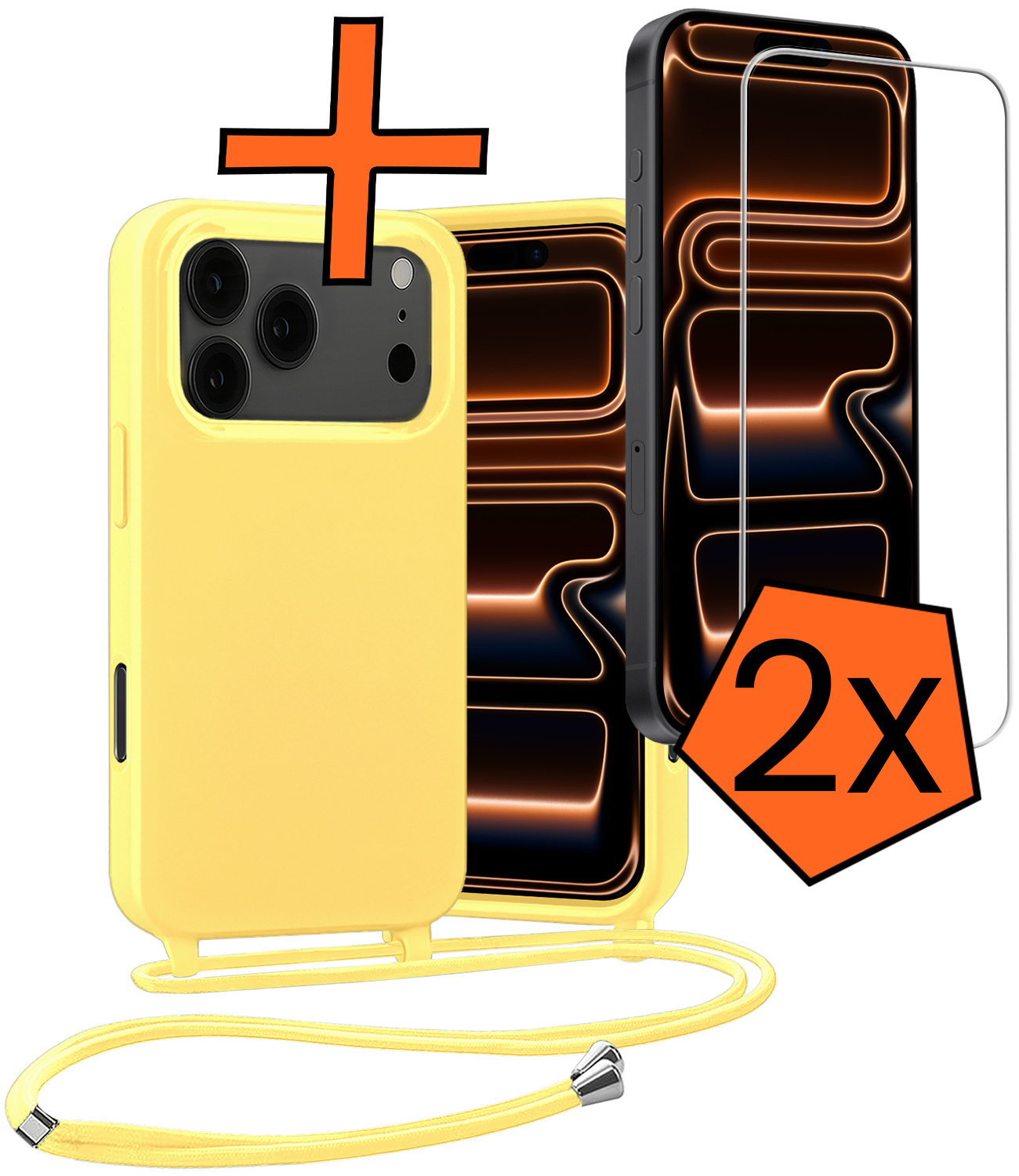Nomfy Nomfy iPhone 17 Pro Hoesje met Koord Met 2x Screenprotector - Geel