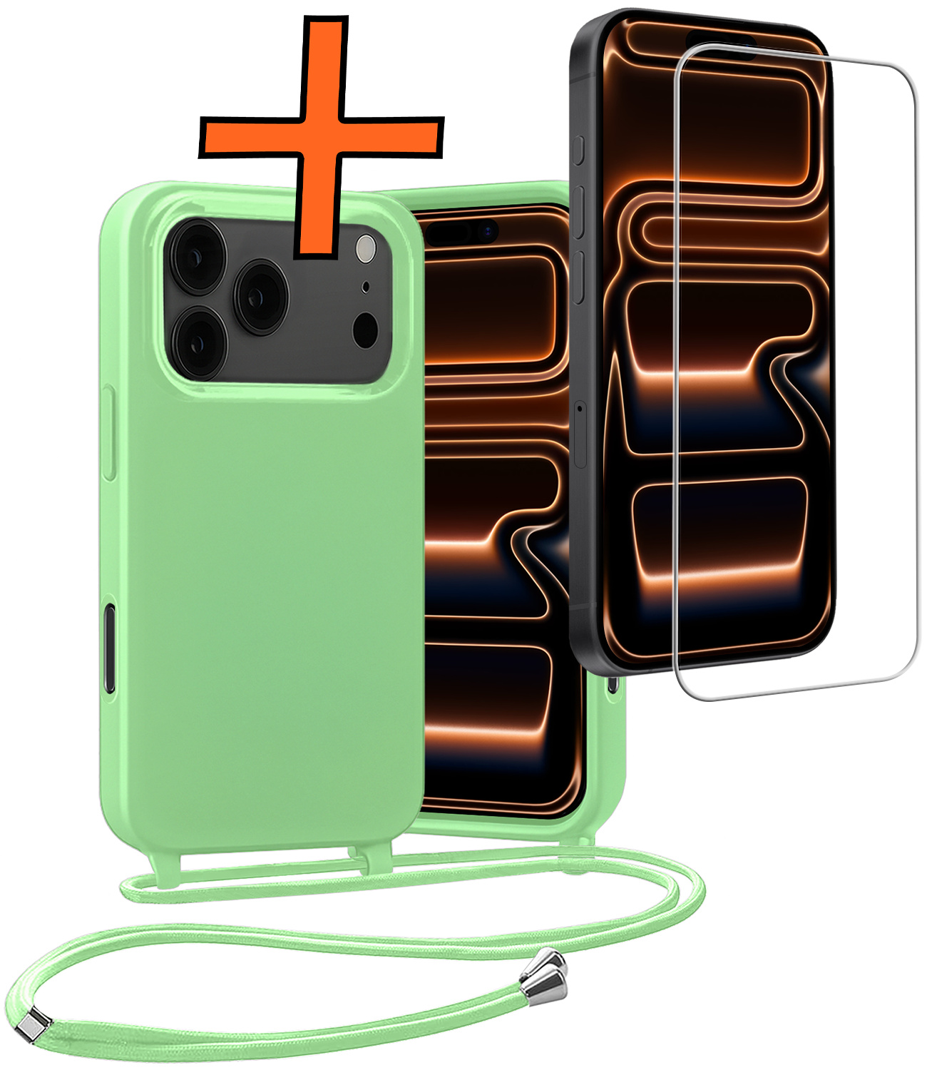 Nomfy Nomfy iPhone 17 Pro Hoesje met Koord Met Screenprotector - Groen